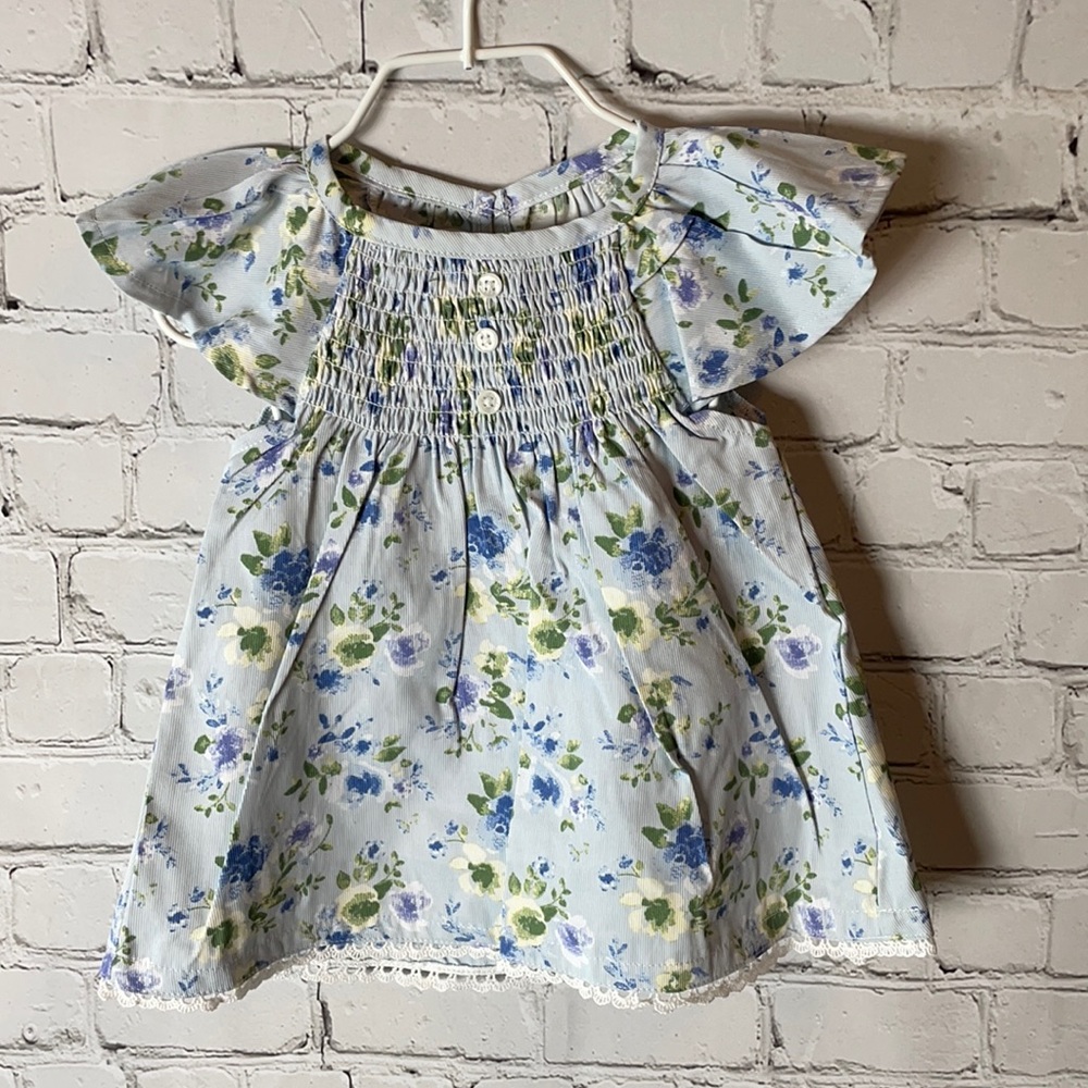 Mud Pie Blue Floral smocked dress with bloomer